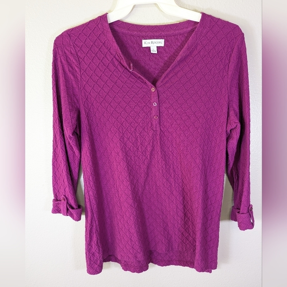 Kim Rogers women's quilted purple top size L